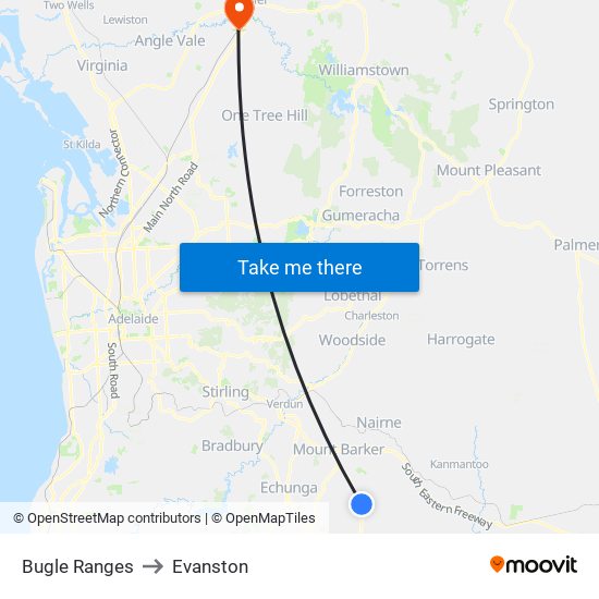 Bugle Ranges to Evanston map