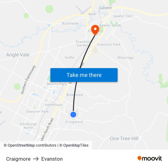 Craigmore to Evanston map