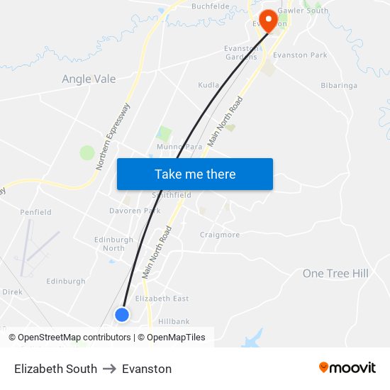 Elizabeth South to Evanston map