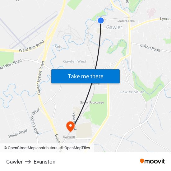Gawler to Evanston map