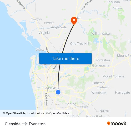 Glenside to Evanston map