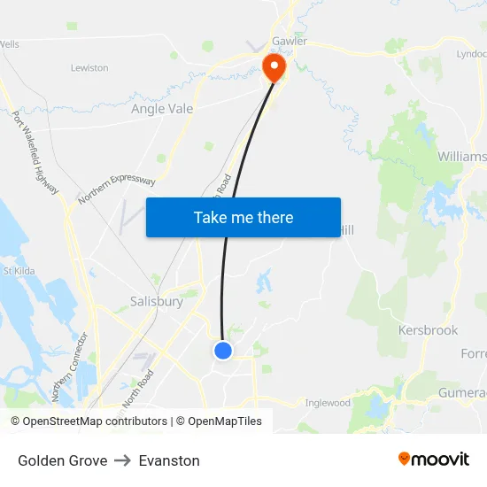 Golden Grove to Evanston map
