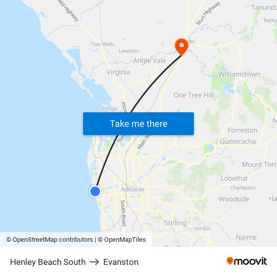 Henley Beach South to Evanston map
