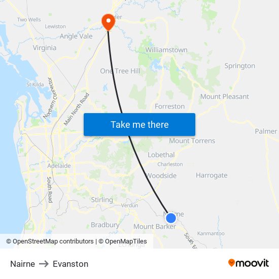 Nairne to Evanston map