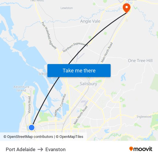 Port Adelaide to Evanston map