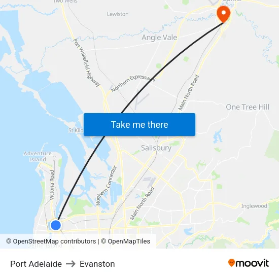 Port Adelaide to Evanston map