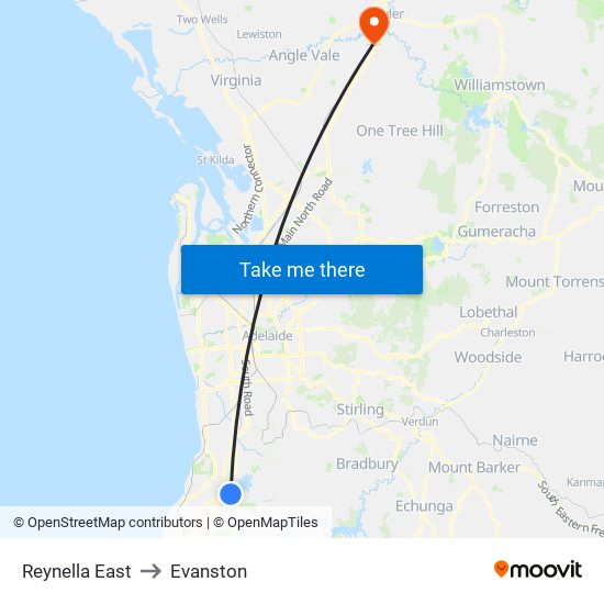 Reynella East to Evanston map