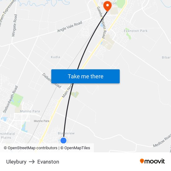 Uleybury to Evanston map