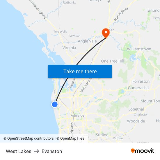 West Lakes to Evanston map