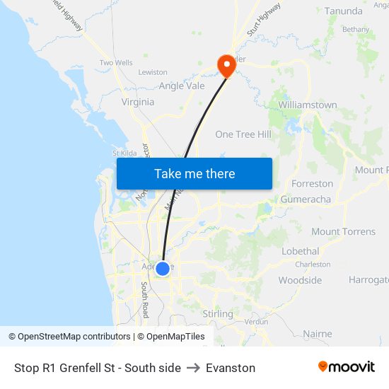 Stop R1 Grenfell St - South side to Evanston map