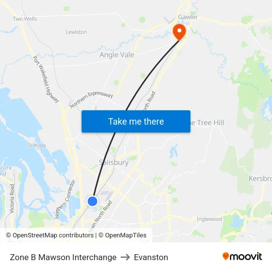 Zone B Mawson Interchange to Evanston map