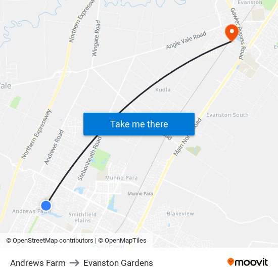 Andrews Farm to Evanston Gardens map