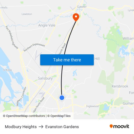 Modbury Heights to Evanston Gardens map