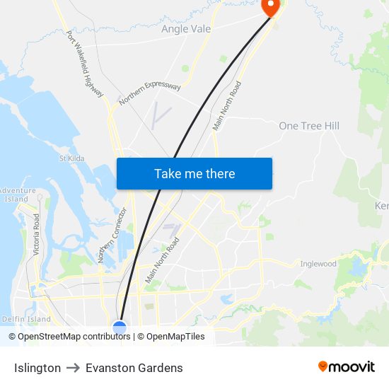 Islington to Evanston Gardens map