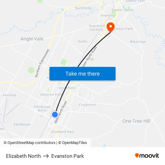 Elizabeth North to Evanston Park map