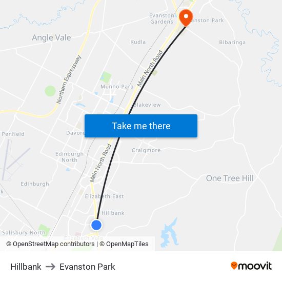 Hillbank to Evanston Park map