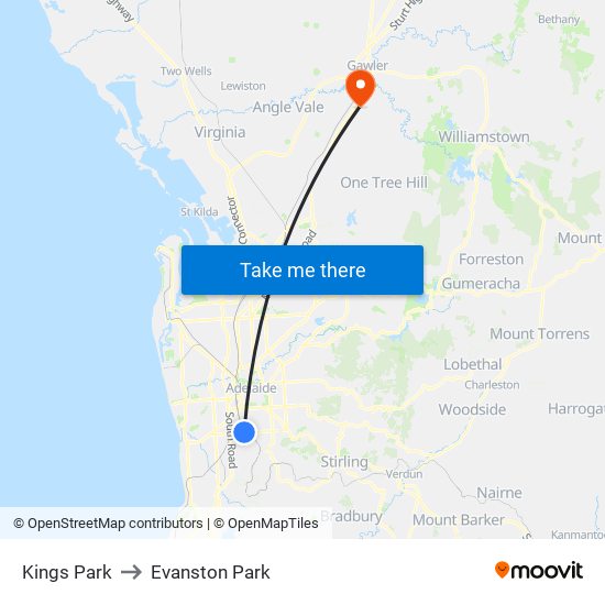 Kings Park to Evanston Park map