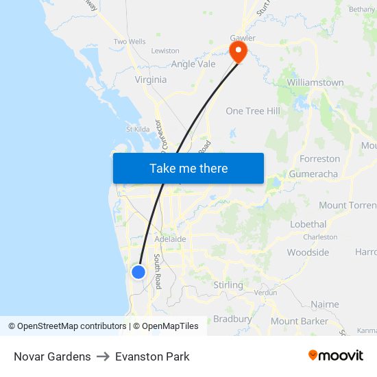 Novar Gardens to Evanston Park map