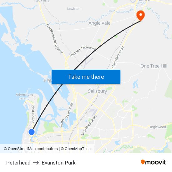 Peterhead to Evanston Park map