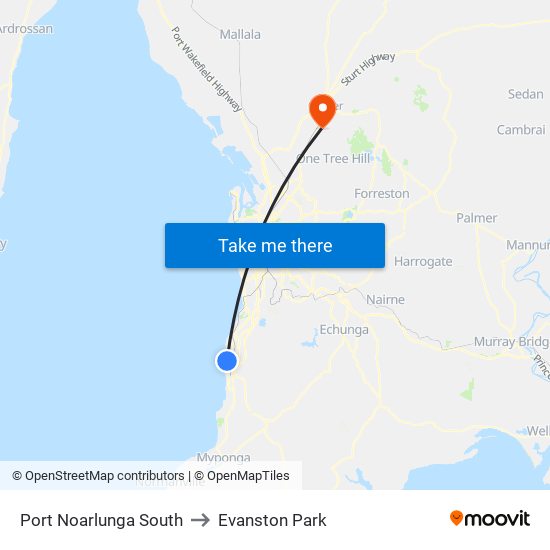 Port Noarlunga South to Evanston Park map