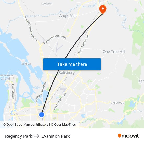 Regency Park to Evanston Park map