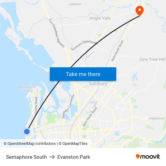 Semaphore South to Evanston Park map
