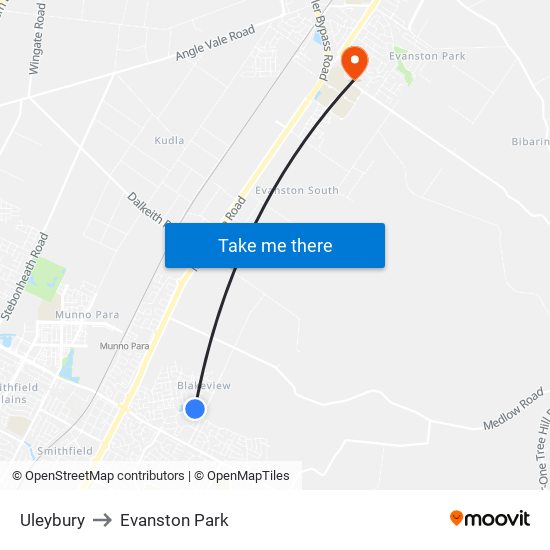 Uleybury to Evanston Park map