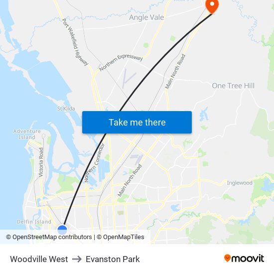 Woodville West to Evanston Park map