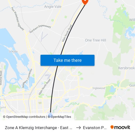 Zone A Klemzig Interchange - East side to Evanston Park map