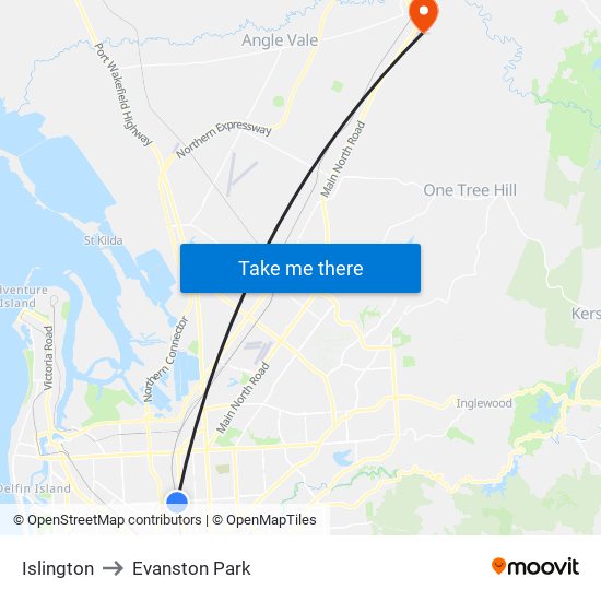 Islington to Evanston Park map