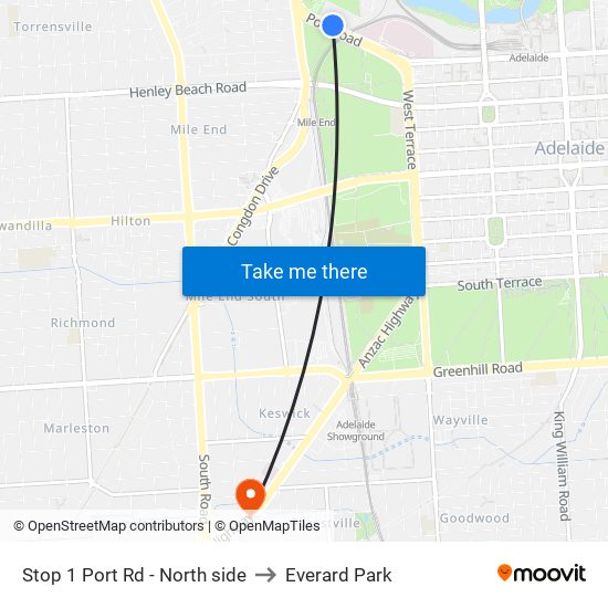 Stop 1 Port Rd - North side to Everard Park map