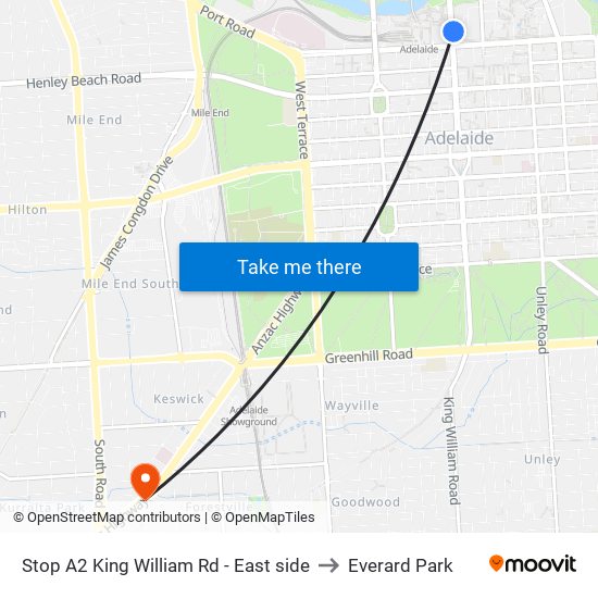 Stop A2 King William Rd - East side to Everard Park map