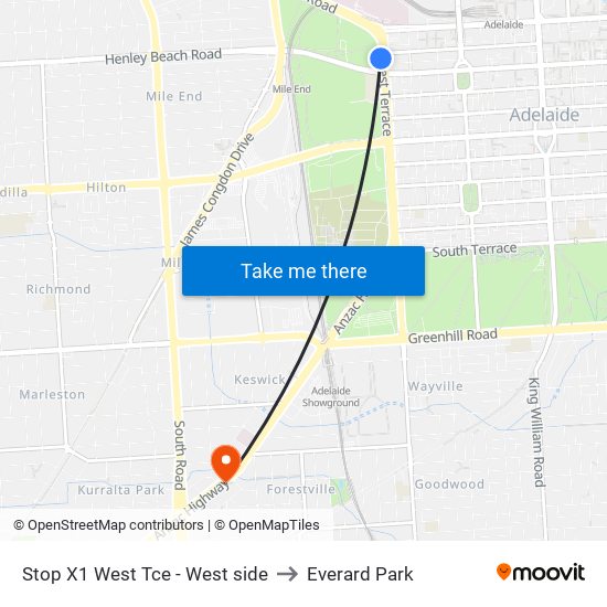 Stop X1 West Tce - West side to Everard Park map