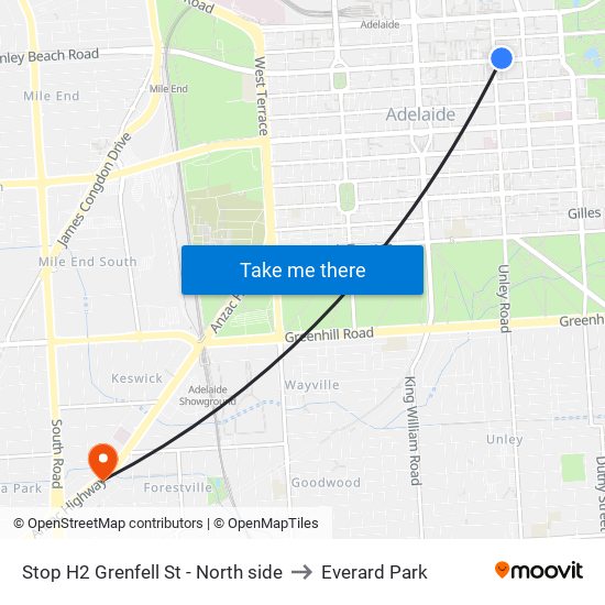 Stop H2 Grenfell St - North side to Everard Park map