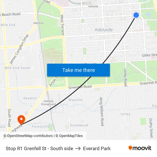 Stop R1 Grenfell St - South side to Everard Park map