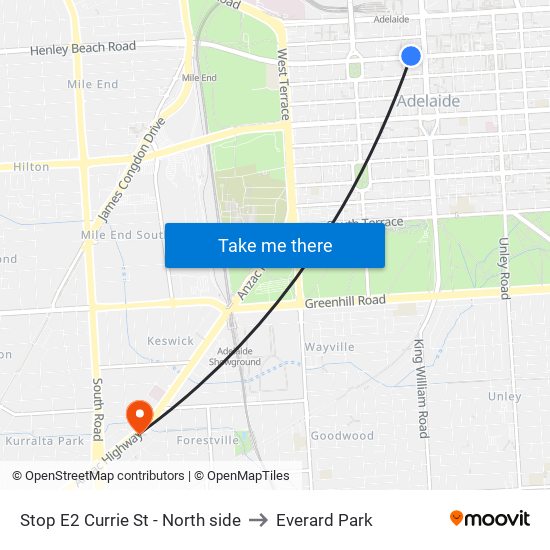 Stop E2 Currie St - North side to Everard Park map