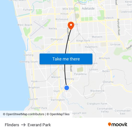 Flinders to Everard Park map