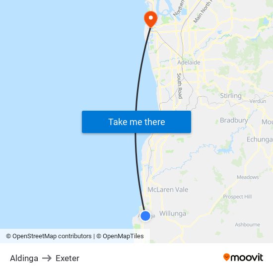 Aldinga to Exeter map