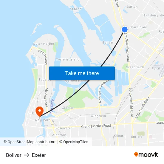 Bolivar to Exeter map
