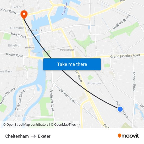 Cheltenham to Exeter map