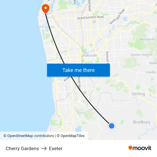 Cherry Gardens to Exeter map
