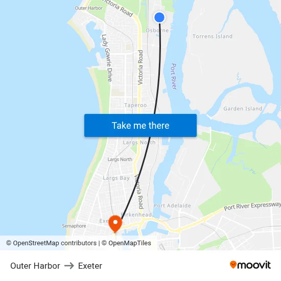Outer Harbor to Exeter map