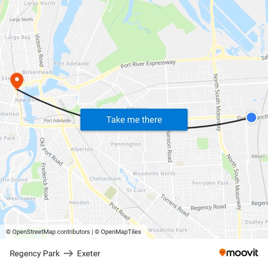 Regency Park to Exeter map