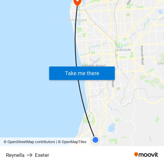 Reynella to Exeter map