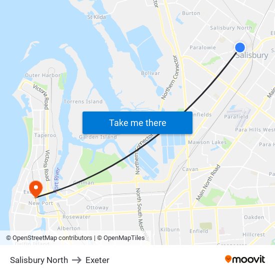 Salisbury North to Exeter map