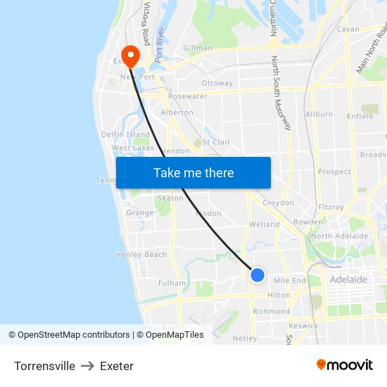 Torrensville to Exeter map