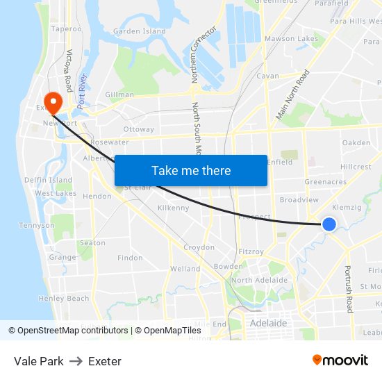 Vale Park to Exeter map