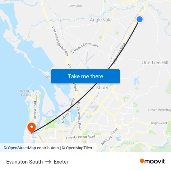 Evanston South to Exeter map