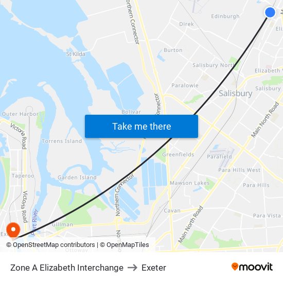 Zone A Elizabeth Interchange to Exeter map