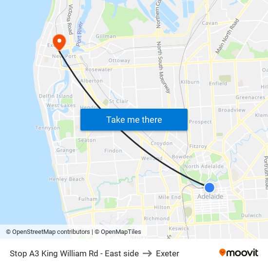 Stop A3 King William Rd - East side to Exeter map